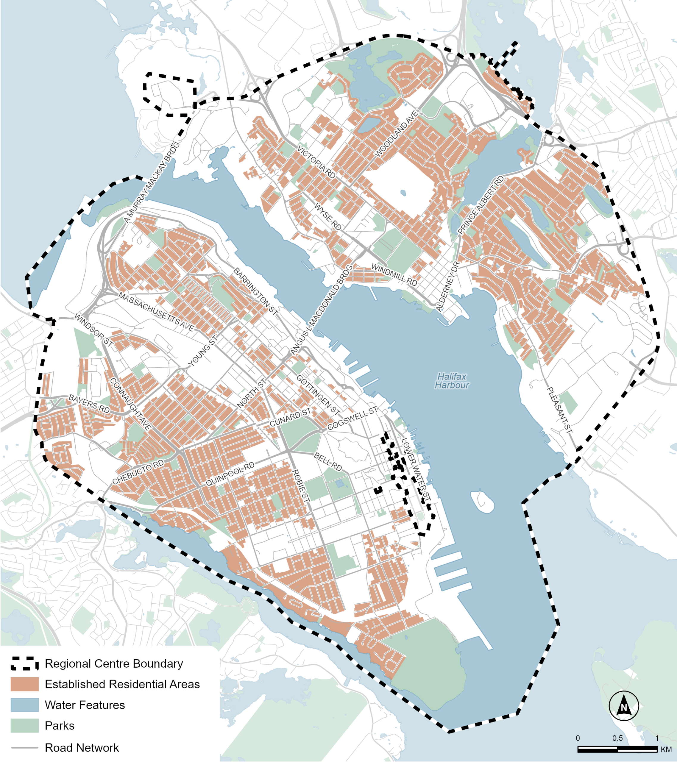 Regional Centre area map with the Established Residential zones shaded in