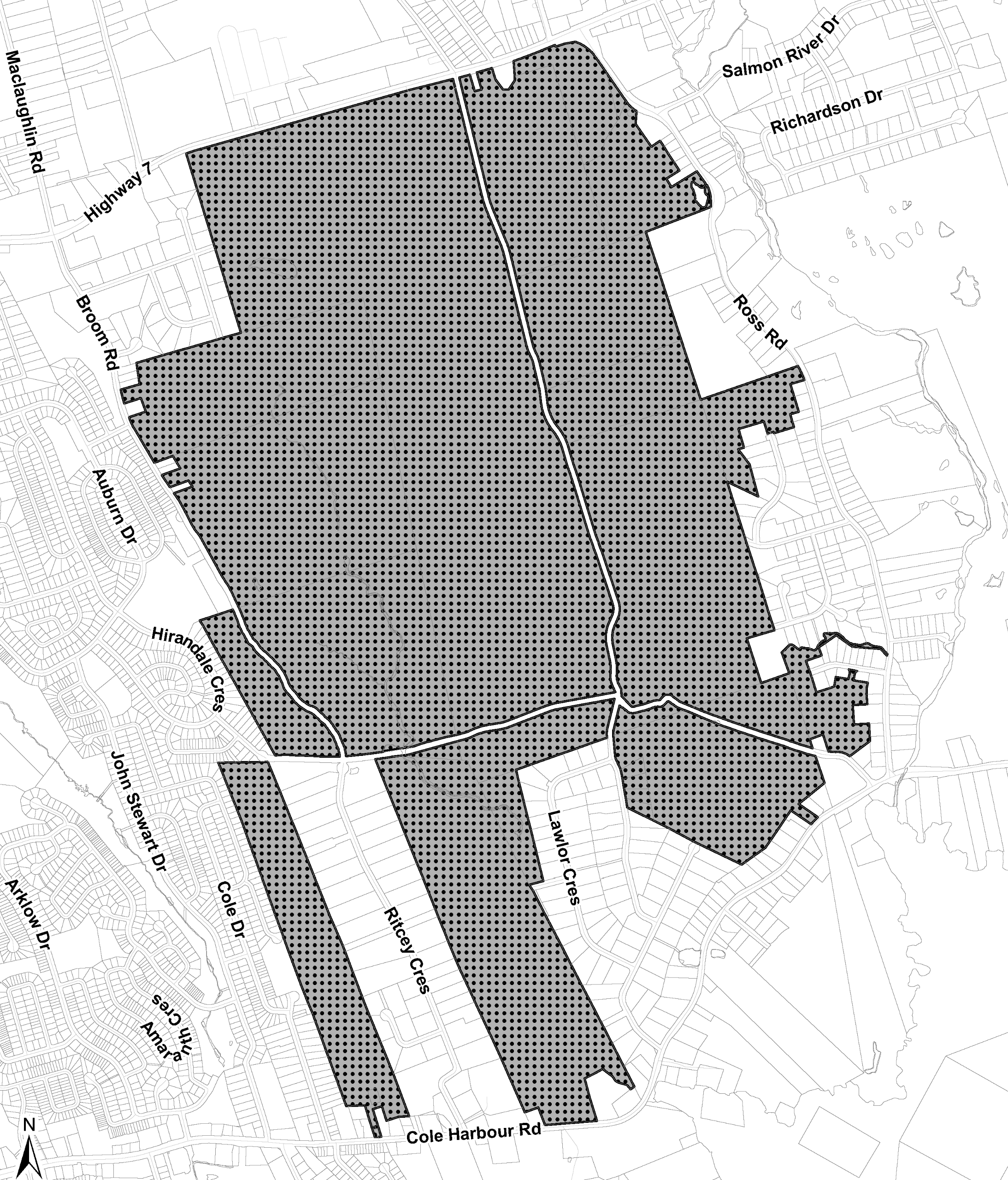 Black and white map showing the Westphal Urban Reserve Lands.