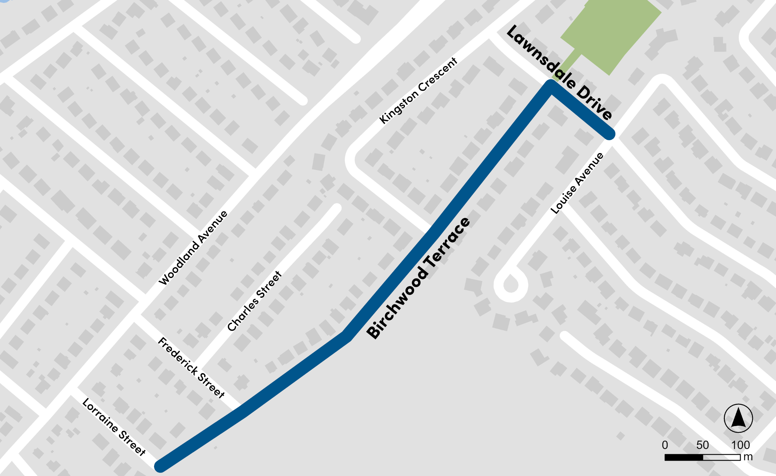 Subject locations: Birchwood Terrace between Lorraine Street and Lawnsdale Drive and Lawnsdale Drive between Kingston Crescent and Louise Avenue