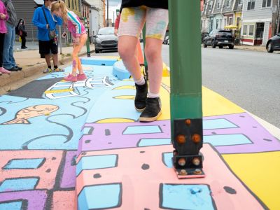 A street painting demarcating a bike lane in Halifax